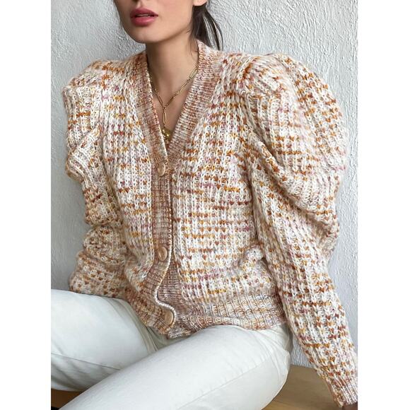 Ulla Johnson Sweaters - Ulla Johnson Fiora Merino Wool Button Front Puff Sleeve Fawn Cardigan Sweater